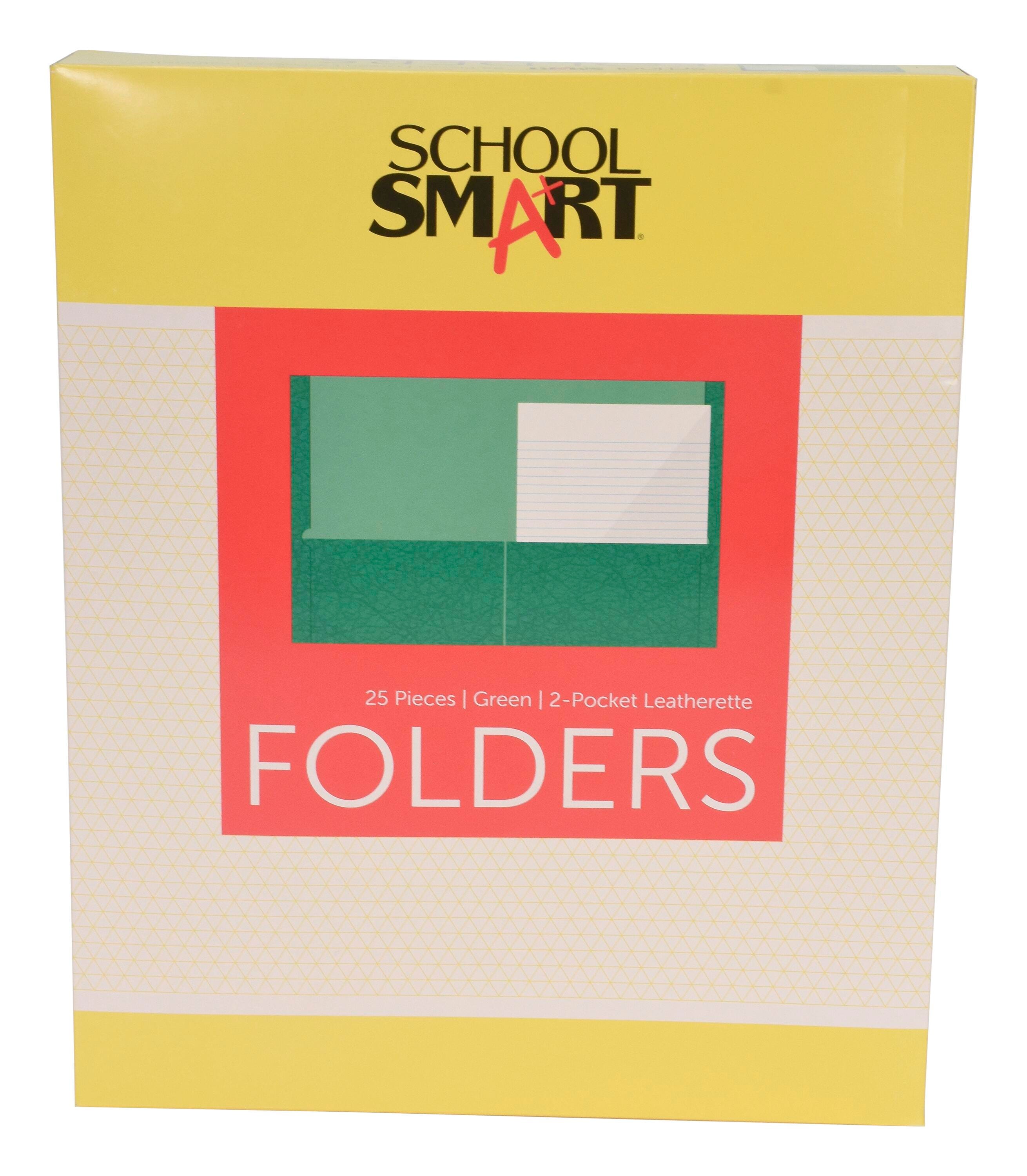 School Smart 2-Pocket Folders with No Brads, Green, Pack of 25 084894